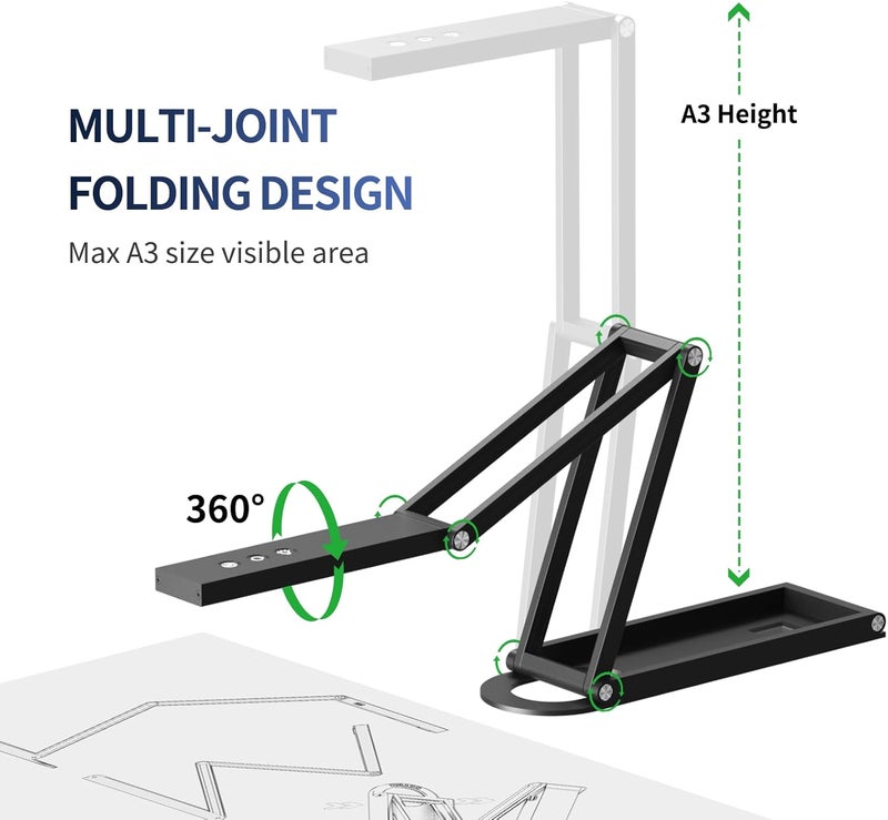 NETUM كاميرا مستندات وويب كام 4K مع ميكروفون، جهاز عرض USB، إضاءة LED لمستويات 3، تركيز تلقائي، عكس الصورة، قابل للطي، لنظام ويندوز - التعليم عن بُعد والعرض المباشر (SD-1300) - Image 2